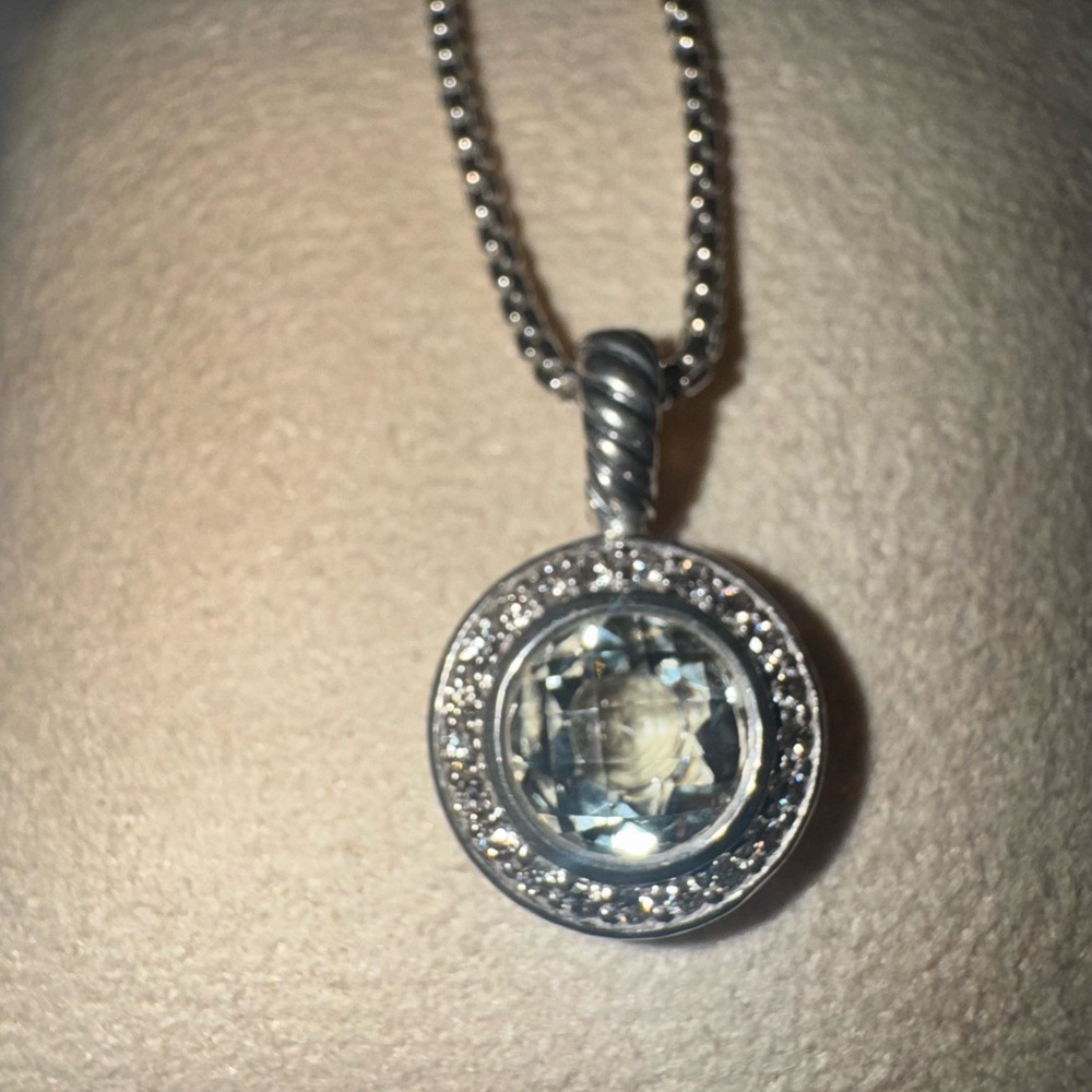 David Yurman Diamond and Light Green Gemstone Necklace